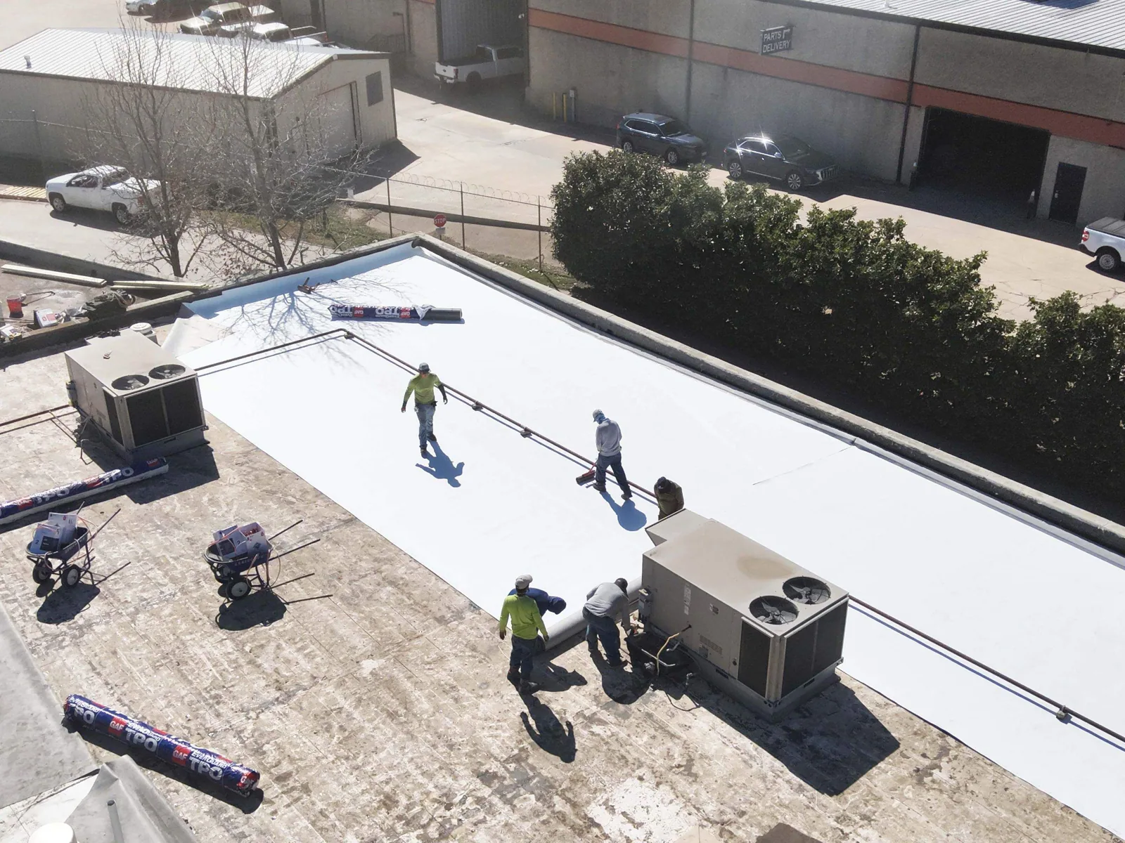 working spraying white slab